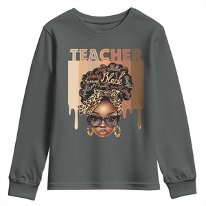 Black Teacher Magic Youth Sweatshirt Black History Month Afro Hair Melanin TS02 Dark Heather Print Your Wear