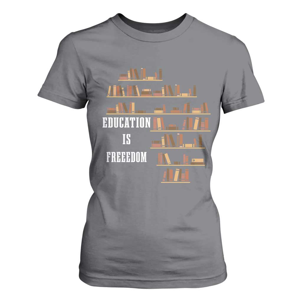 Black History Education Is Freedom T Shirt For Women African Roots Africa Map TS02 Charcoal Print Your Wear