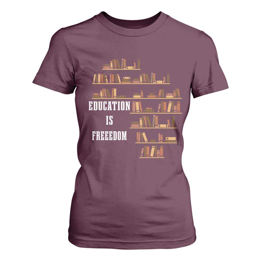 Black History Education Is Freedom T Shirt For Women African Roots Africa Map TS02 Maroon Print Your Wear