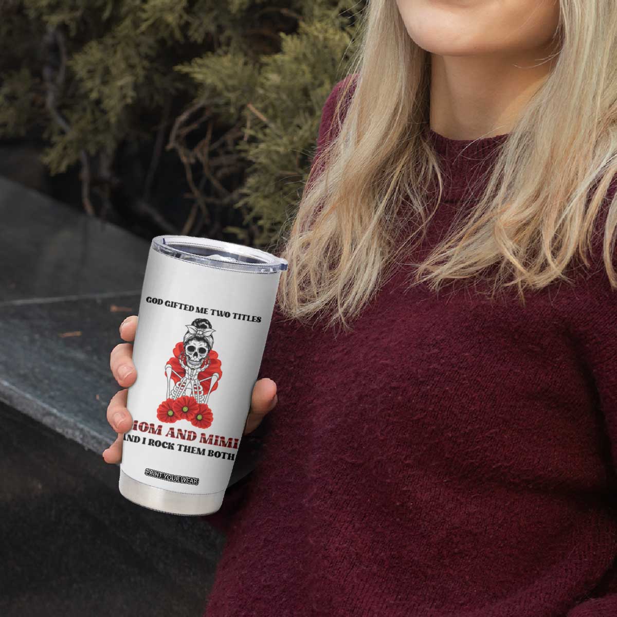 Funny Floral Skeleton Mom Tumbler Cup God Gifted Me Two Titles Mom And Mimi Messy Bun Mother's Day TS02 Print Your Wear