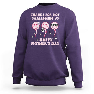 Funny Mother's Day Sweatshirt Thanks For Not Swallowing Us TS02 Purple Printyourwear