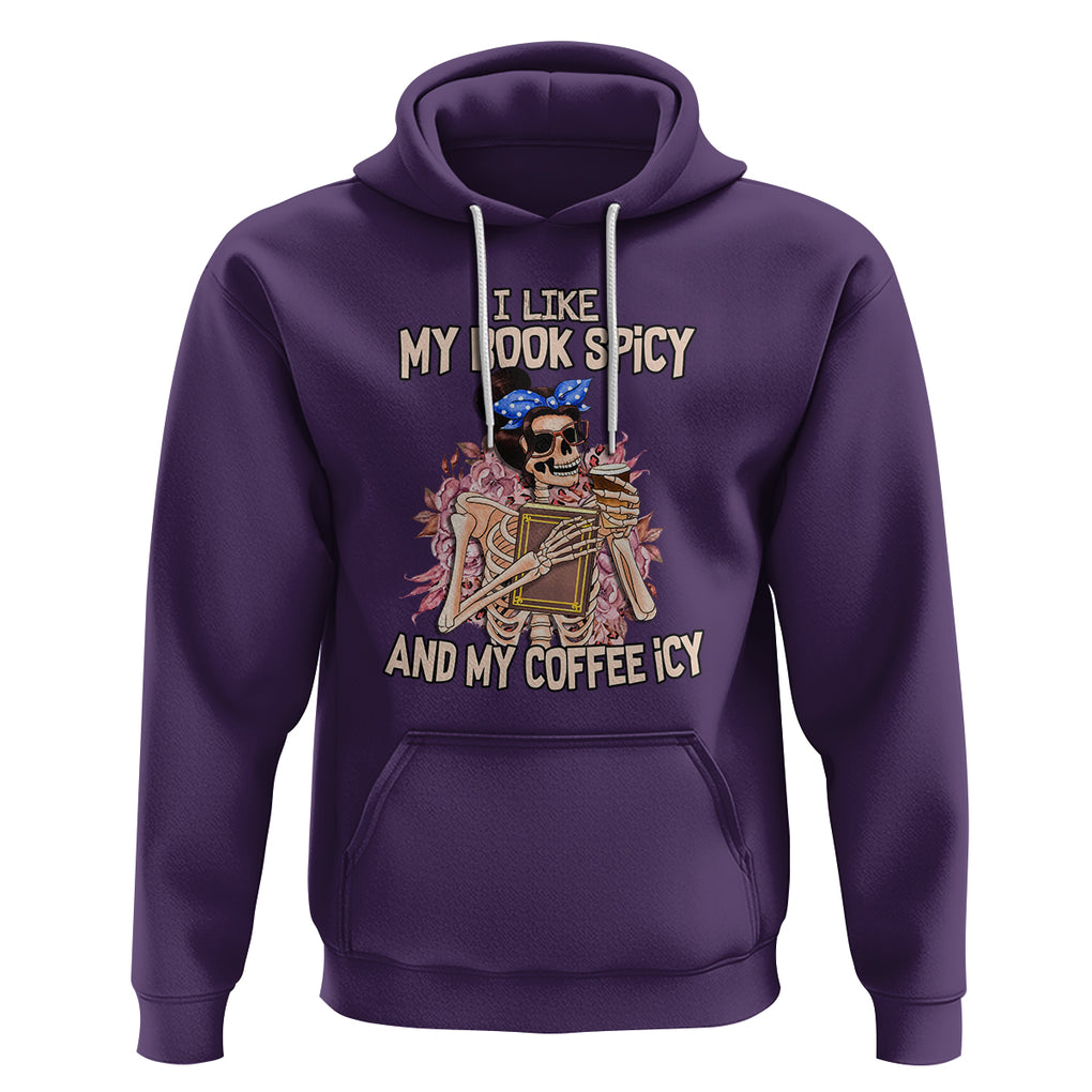 Reading Skeleton Hoodie I Like My Books Spicy And My Coffee Icy Book and Coffee Lovers TS02 Purple Printyourwear