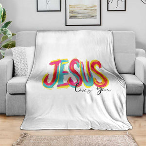 Jesus Loves You Colorful Brush Stroke Christian Throw Blanket Faith Inspirational Religious Gift for Believers TS02 Print Your Wear