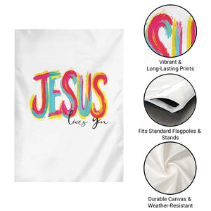 Jesus Loves You Colorful Brush Stroke Christian Garden Flag Faith Inspirational Religious Gift for Believers TS02 Print Your Wear