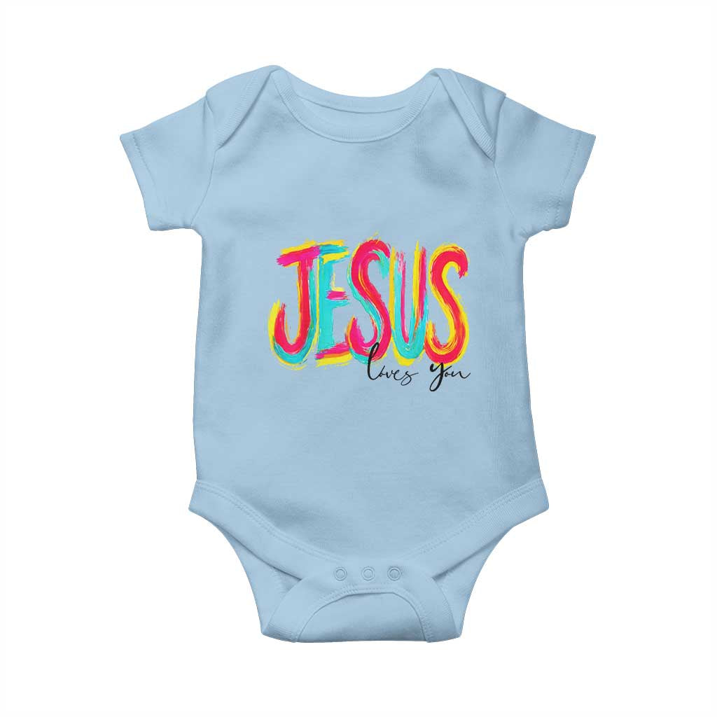 Jesus Loves You Colorful Brush Stroke Christian Baby Onesie Faith Inspirational Religious Gift for Believers TS02 Light Blue Print Your Wear
