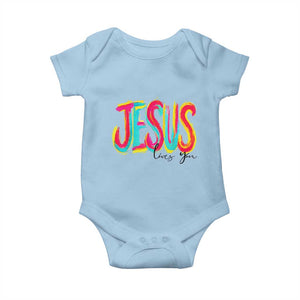 Jesus Loves You Colorful Brush Stroke Christian Baby Onesie Faith Inspirational Religious Gift for Believers TS02 Light Blue Print Your Wear