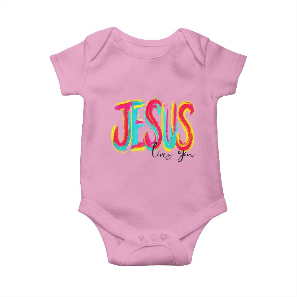 Jesus Loves You Colorful Brush Stroke Christian Baby Onesie Faith Inspirational Religious Gift for Believers TS02 Light Pink Print Your Wear