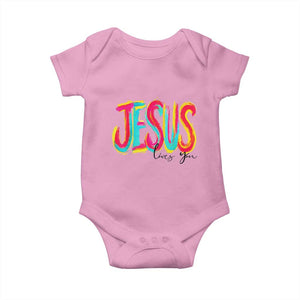 Jesus Loves You Colorful Brush Stroke Christian Baby Onesie Faith Inspirational Religious Gift for Believers TS02 Light Pink Print Your Wear