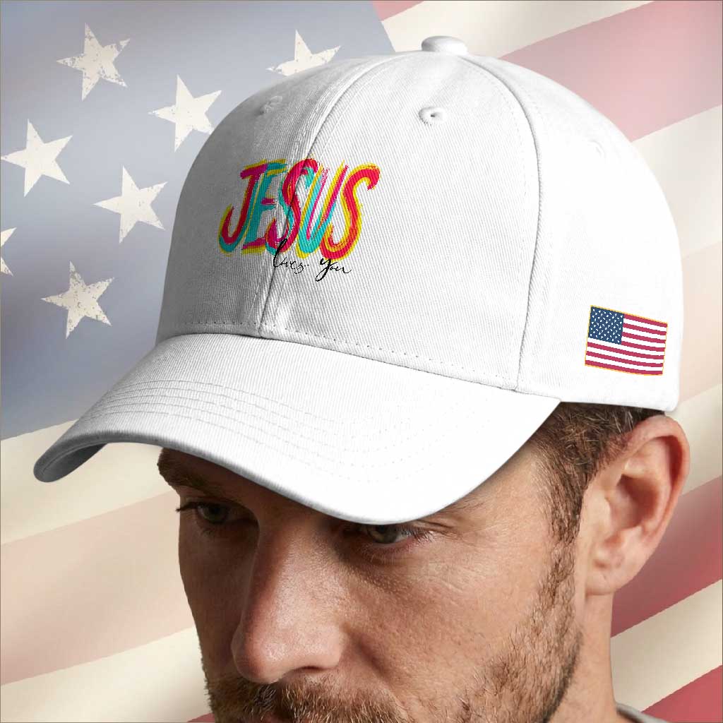 Jesus Loves You Colorful Brush Stroke Christian Baseball Cap Faith Inspirational Religious Gift for Believers TS02 Print Your Wear