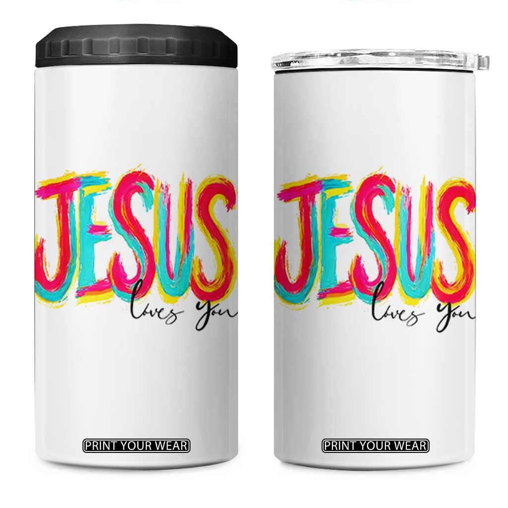 Jesus Loves You Colorful Brush Stroke Christian 4 in 1 Can Cooler Tumbler Faith Inspirational Religious Gift for Believers TS02 One Size: 16 oz White Print Your Wear