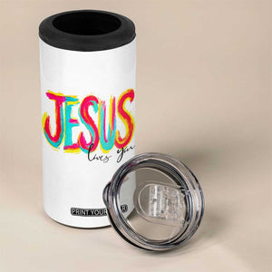 Jesus Loves You Colorful Brush Stroke Christian 4 in 1 Can Cooler Tumbler Faith Inspirational Religious Gift for Believers TS02 Print Your Wear