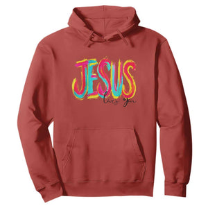 Jesus Loves You Colorful Brush Stroke Christian Hoodie Faith Inspirational Religious Gift for Believers TS02 Red Print Your Wear