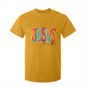Jesus Loves You Colorful Brush Stroke Christian T Shirt For Kid Faith Inspirational Religious Gift for Believers TS02 Gold Print Your Wear