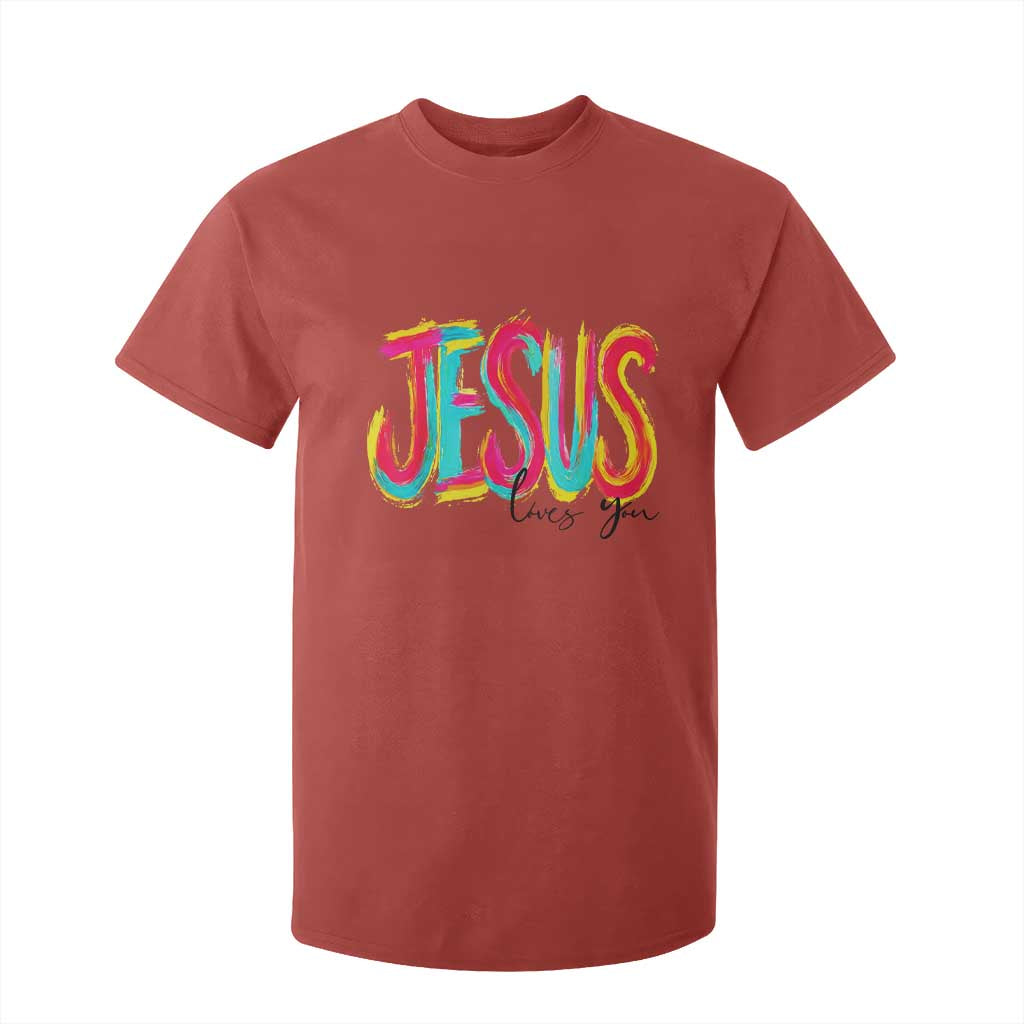Jesus Loves You Colorful Brush Stroke Christian T Shirt For Kid Faith Inspirational Religious Gift for Believers TS02 Red Print Your Wear