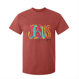 Jesus Loves You Colorful Brush Stroke Christian T Shirt For Kid Faith Inspirational Religious Gift for Believers TS02 Red Print Your Wear