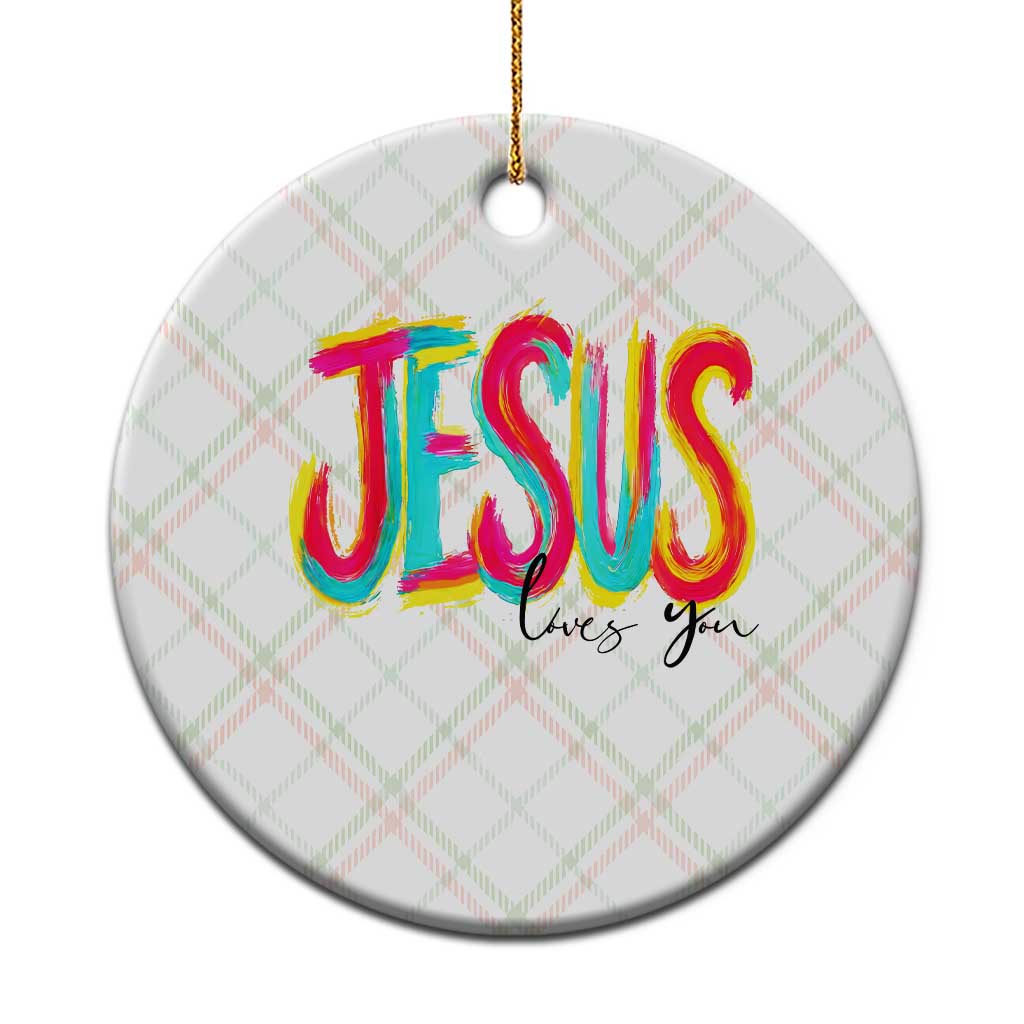 Jesus Loves You Colorful Brush Stroke Christian Ceramic Ornament Faith Inspirational Religious Gift for Believers TS02 1pc Christmas Plaid Print Your Wear