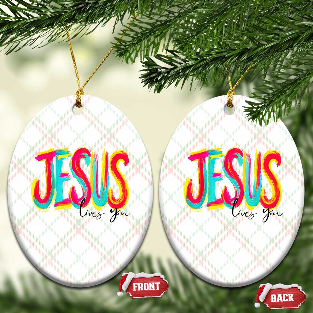 Jesus Loves You Colorful Brush Stroke Christian Ceramic Ornament Faith Inspirational Religious Gift for Believers TS02 Print Your Wear