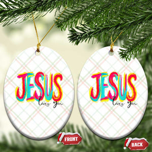 Jesus Loves You Colorful Brush Stroke Christian Ceramic Ornament Faith Inspirational Religious Gift for Believers TS02 Print Your Wear