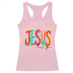 Jesus Loves You Colorful Brush Stroke Christian Racerback Tank Top Faith Inspirational Religious Gift for Believers TS02 Light Pink Print Your Wear