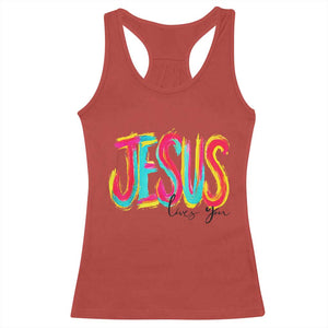 Jesus Loves You Colorful Brush Stroke Christian Racerback Tank Top Faith Inspirational Religious Gift for Believers TS02 Red Print Your Wear