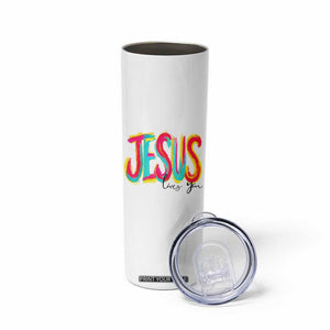 Jesus Loves You Colorful Brush Stroke Christian Skinny Tumbler Faith Inspirational Religious Gift for Believers TS02 Print Your Wear