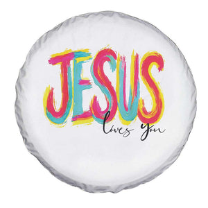 Jesus Loves You Colorful Brush Stroke Christian Spare Tire Cover Faith Inspirational Religious Gift for Believers TS02 Print Your Wear