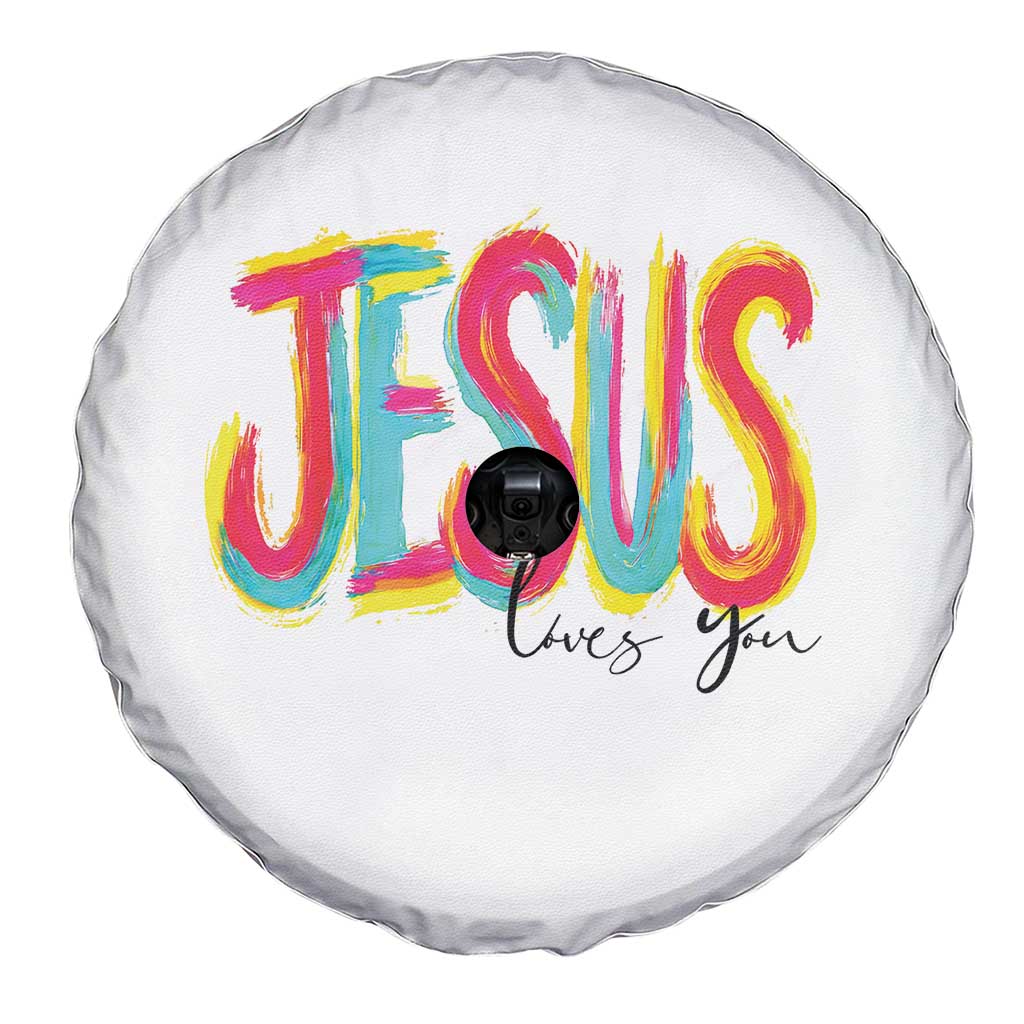 Jesus Loves You Colorful Brush Stroke Christian Spare Tire Cover Faith Inspirational Religious Gift for Believers TS02 Print Your Wear