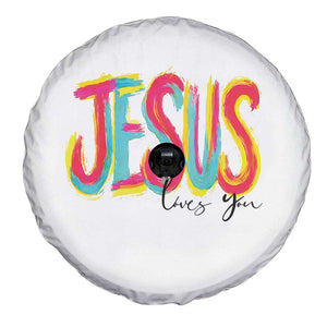 Jesus Loves You Colorful Brush Stroke Christian Spare Tire Cover Faith Inspirational Religious Gift for Believers TS02 Print Your Wear