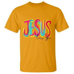 Jesus Loves You Colorful Brush Stroke Christian T Shirt Faith Inspirational Religious Gift for Believers TS02 Gold Print Your Wear