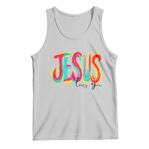 Jesus Loves You Colorful Brush Stroke Christian Tank Top Faith Inspirational Religious Gift for Believers TS02 Ash Print Your Wear