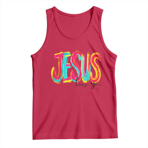 Jesus Loves You Colorful Brush Stroke Christian Tank Top Faith Inspirational Religious Gift for Believers TS02 Red Print Your Wear