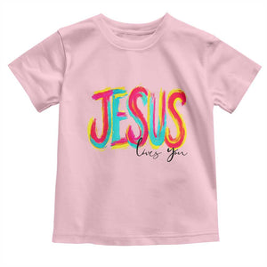 Jesus Loves You Colorful Brush Stroke Christian Toddler T Shirt Faith Inspirational Religious Gift for Believers TS02 Light Pink Print Your Wear
