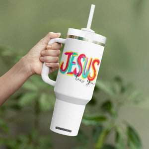 Jesus Loves You Colorful Brush Stroke Christian Tumbler With Handle Faith Inspirational Religious Gift for Believers TS02 Print Your Wear