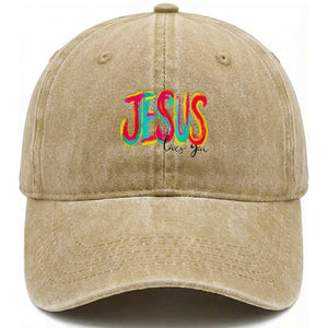 Jesus Loves You Colorful Brush Stroke Christian Washed Cotton Baseball Cap Faith Inspirational Religious Gift for Believers TS02 Print Your Wear