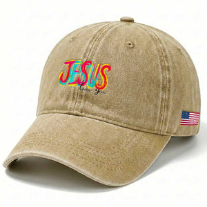Jesus Loves You Colorful Brush Stroke Christian Washed Cotton Baseball Cap Faith Inspirational Religious Gift for Believers TS02 Print Your Wear