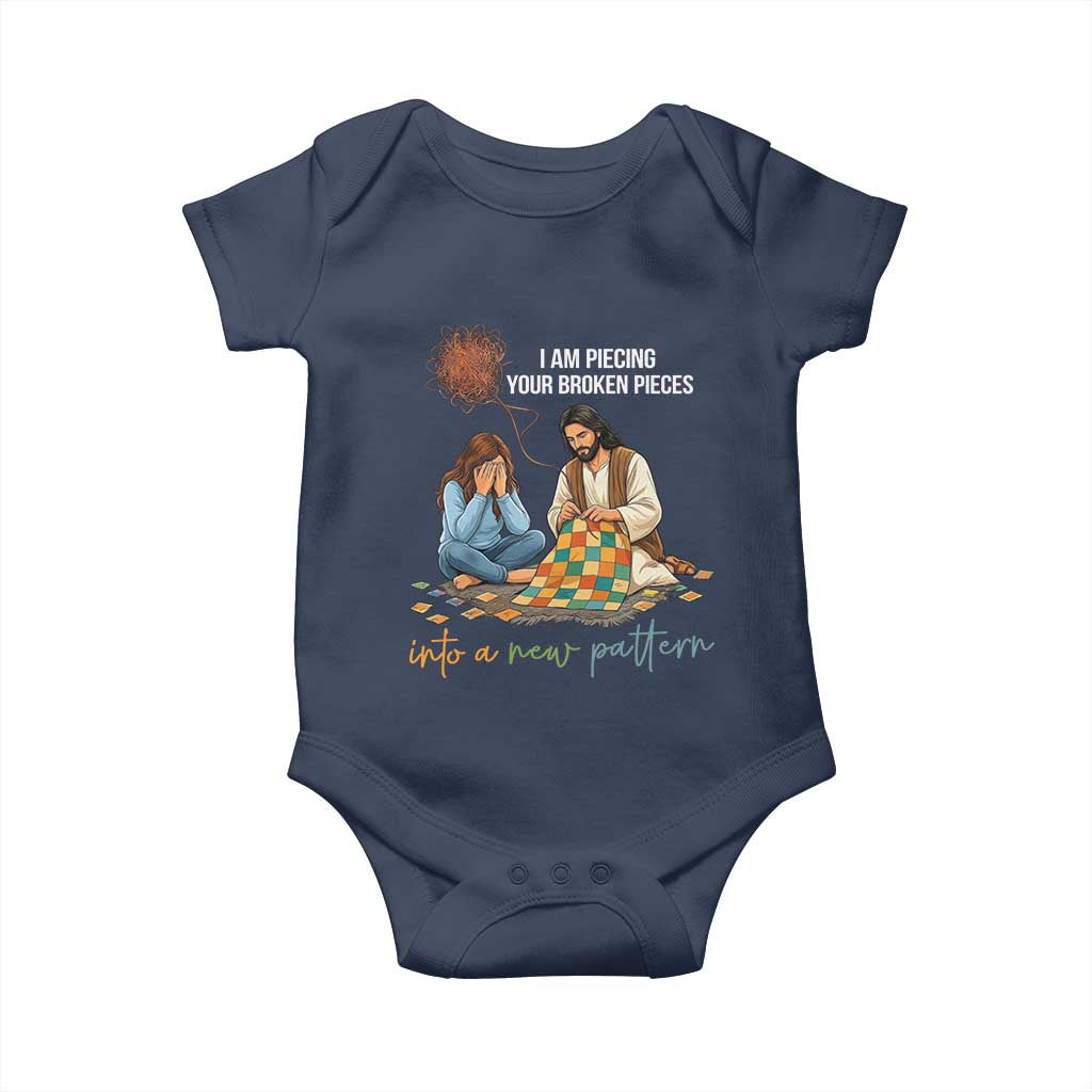 I Am Piecing Your Broken Pieces Christian Healing Baby Onesie Jesus Comfort Faith Restoration Inspirational Gift TS02 Navy Print Your Wear