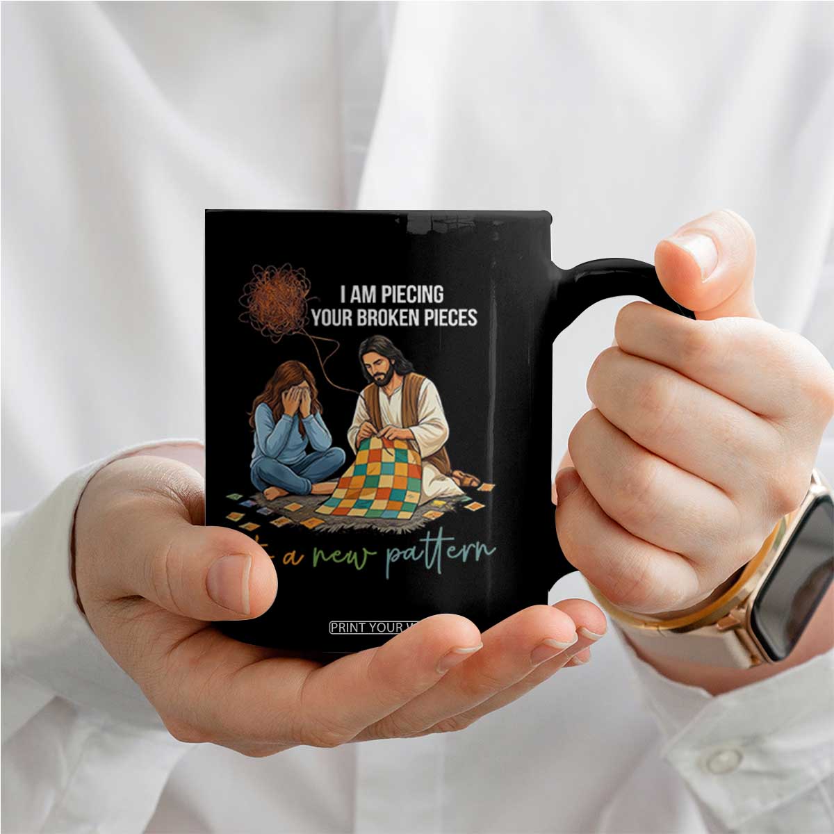 I Am Piecing Your Broken Pieces Christian Healing Coffee Mug Jesus Comfort Faith Restoration Inspirational Gift TS02 Print Your Wear