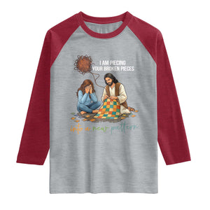 I Am Piecing Your Broken Pieces Christian Healing Raglan Shirt Jesus Comfort Faith Restoration Inspirational Gift TS02 Heather Gray Heather Red Print Your Wear