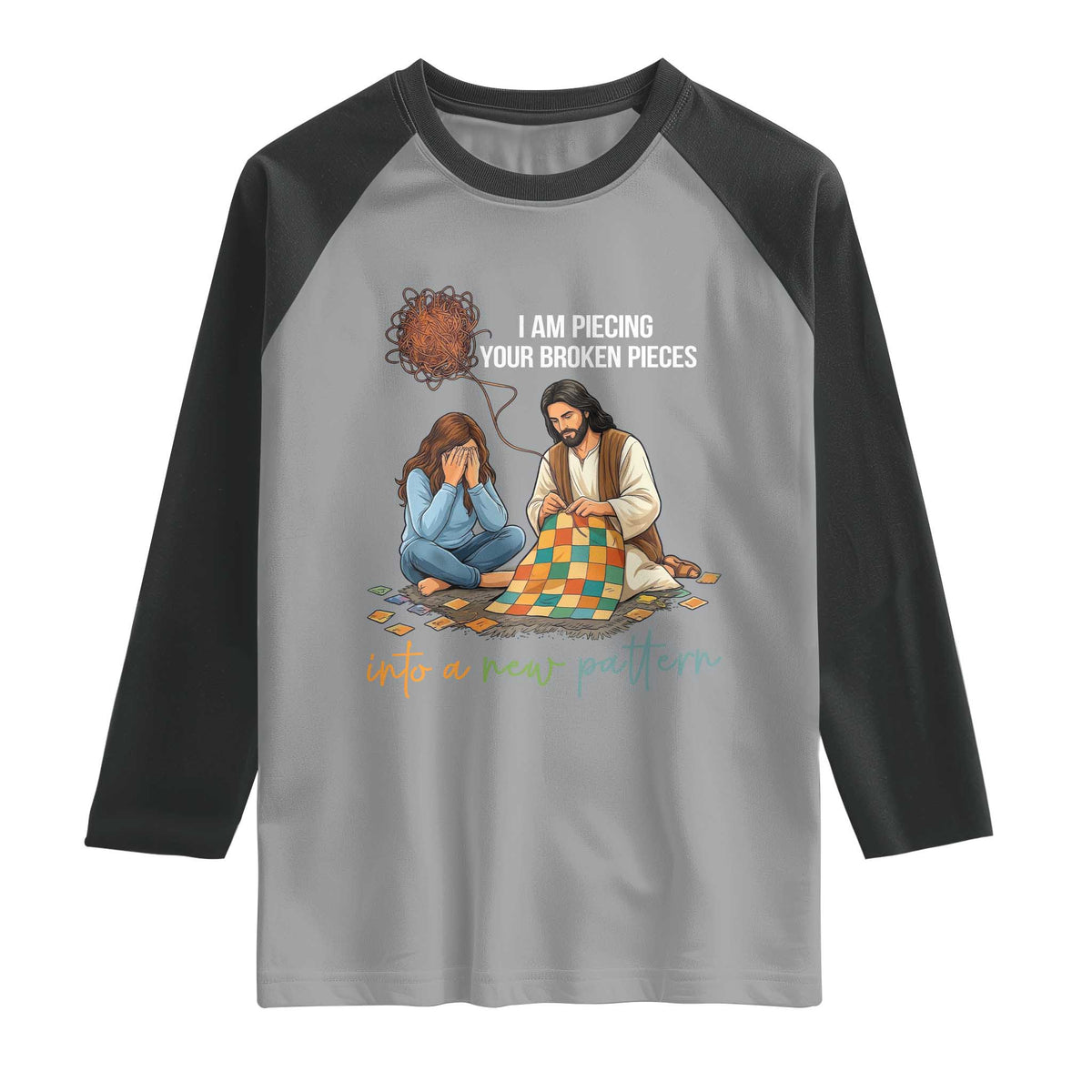 I Am Piecing Your Broken Pieces Christian Healing Raglan Shirt Jesus Comfort Faith Restoration Inspirational Gift TS02 Sport Gray Black Print Your Wear