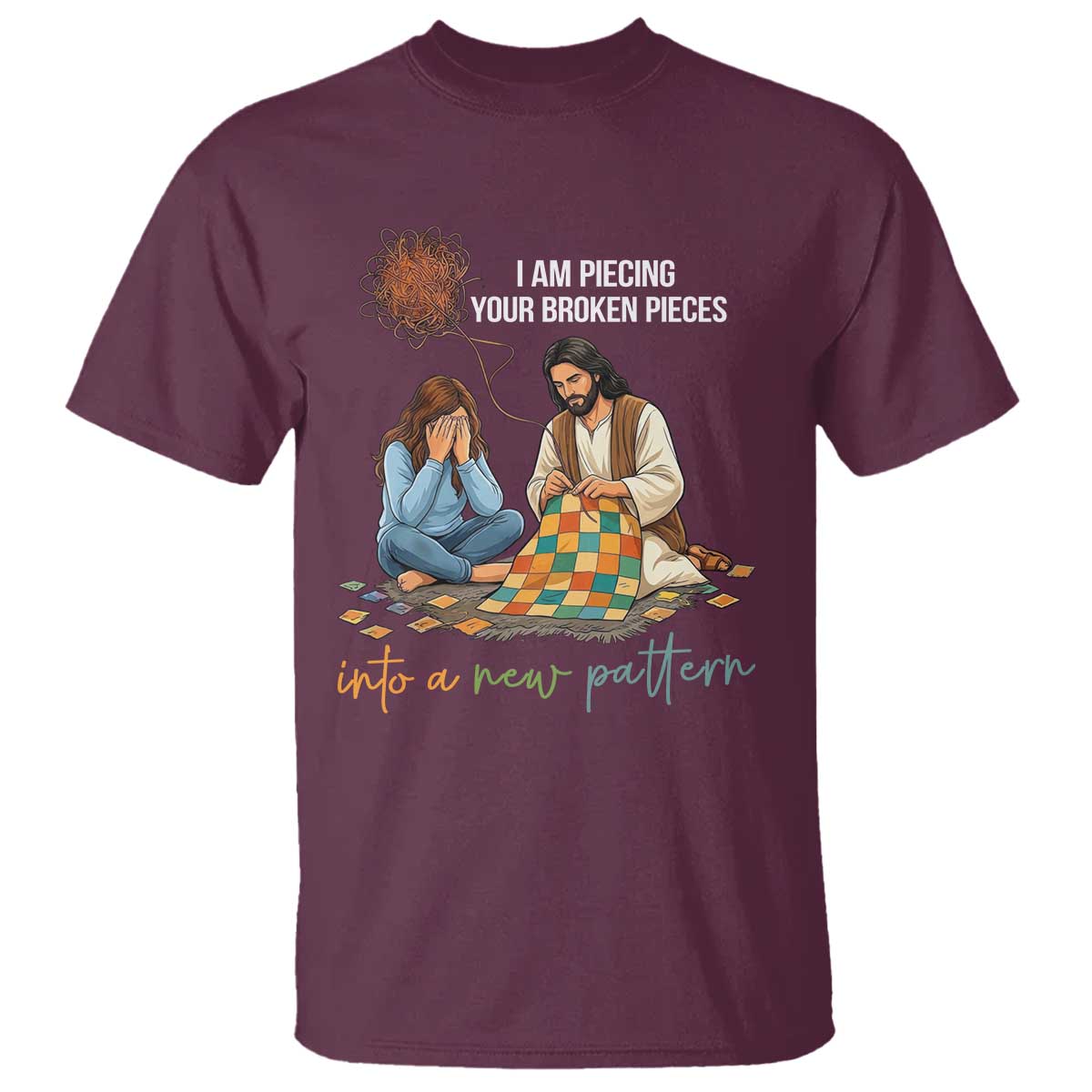 I Am Piecing Your Broken Pieces Christian Healing T Shirt Jesus Comfort Faith Restoration Inspirational Gift TS02 Maroon Print Your Wear