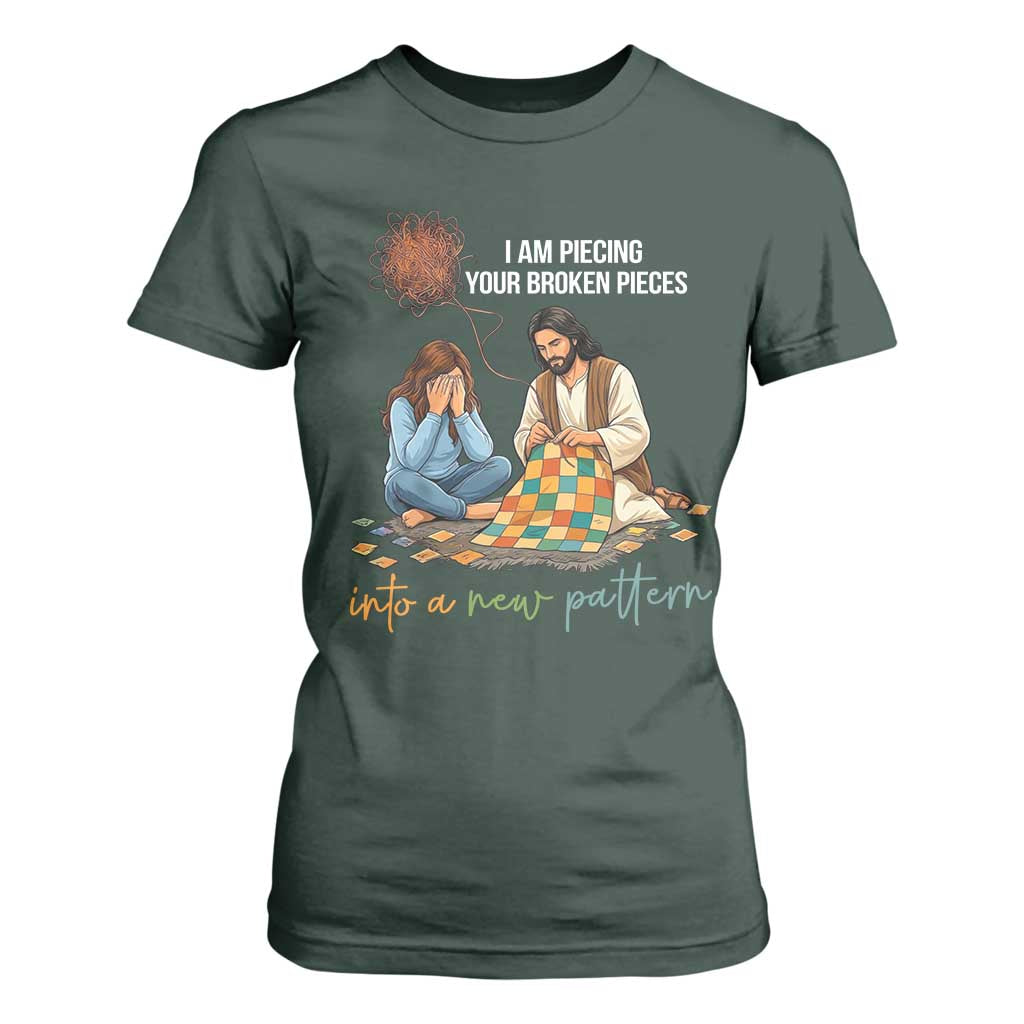 I Am Piecing Your Broken Pieces Christian Healing T Shirt For Women Jesus Comfort Faith Restoration Inspirational Gift TS02 Dark Forest Green Print Your Wear