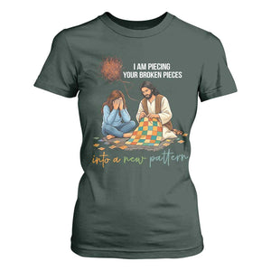 I Am Piecing Your Broken Pieces Christian Healing T Shirt For Women Jesus Comfort Faith Restoration Inspirational Gift TS02 Dark Forest Green Print Your Wear