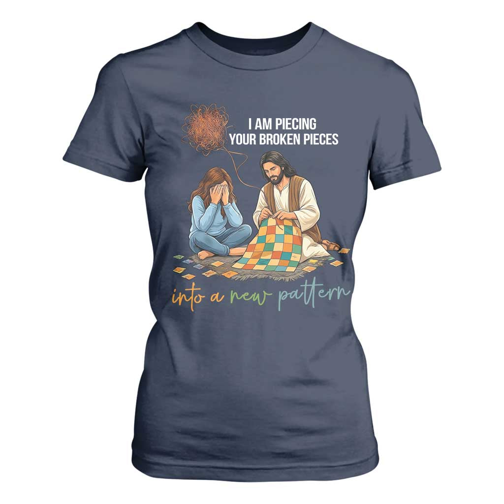 I Am Piecing Your Broken Pieces Christian Healing T Shirt For Women Jesus Comfort Faith Restoration Inspirational Gift TS02 Navy Print Your Wear