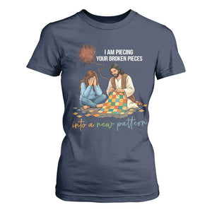 I Am Piecing Your Broken Pieces Christian Healing T Shirt For Women Jesus Comfort Faith Restoration Inspirational Gift TS02 Navy Print Your Wear