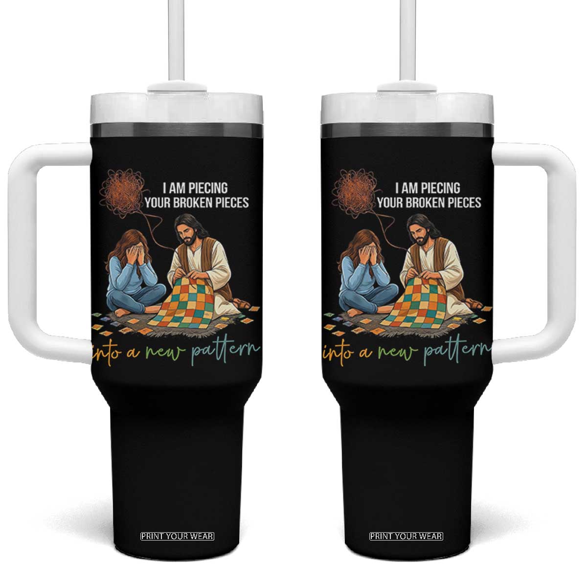 I Am Piecing Your Broken Pieces Christian Healing Tumbler With Handle Jesus Comfort Faith Restoration Inspirational Gift TS02 One Size: 40 oz Black Print Your Wear