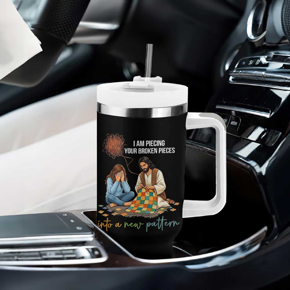I Am Piecing Your Broken Pieces Christian Healing Tumbler With Handle Jesus Comfort Faith Restoration Inspirational Gift TS02 Print Your Wear