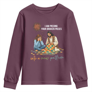 I Am Piecing Your Broken Pieces Christian Healing Youth Sweatshirt Jesus Comfort Faith Restoration Inspirational Gift TS02 Maroon Print Your Wear
