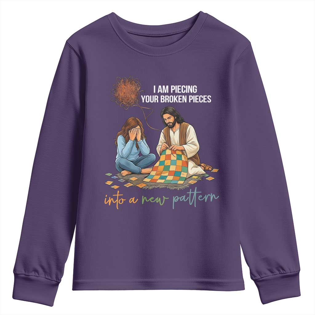 I Am Piecing Your Broken Pieces Christian Healing Youth Sweatshirt Jesus Comfort Faith Restoration Inspirational Gift TS02 Purple Print Your Wear