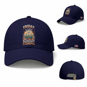 Friday Is Good Cause Sunday Is Coming Christian Easter Baseball Cap Cross Sunrise Floral Faith Inspirational Gift TS02 Baseball Cap Universal Fit Dark Blue Print Your Wear