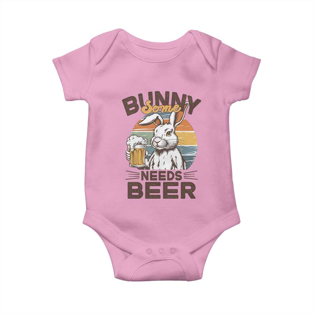Some Bunny Needs Beer Funny Easter Drinking Humor Baby Onesie Retro Rabbit Beer Lover Gift TS02 Light Pink Print Your Wear